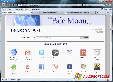 ภาพหน้าจอ Pale Moon สำหรับ Windows XP
