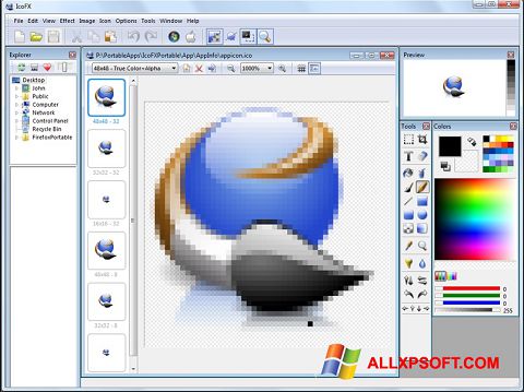 ภาพหน้าจอ IcoFX สำหรับ Windows XP