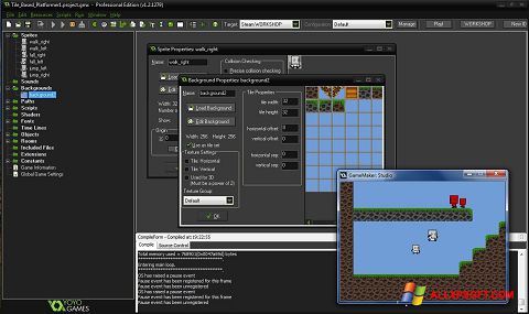 ภาพหน้าจอ GameMaker: Studio สำหรับ Windows XP