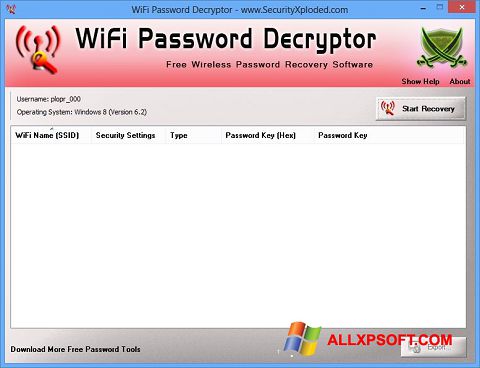 ภาพหน้าจอ WiFi Password Decryptor สำหรับ Windows XP