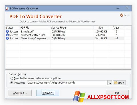ภาพหน้าจอ PDF to Word Converter สำหรับ Windows XP