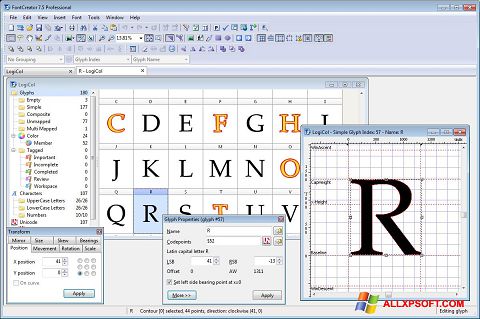 ภาพหน้าจอ Font Creator สำหรับ Windows XP