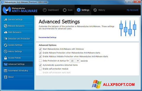 ภาพหน้าจอ Malwarebytes Anti-Malware สำหรับ Windows XP