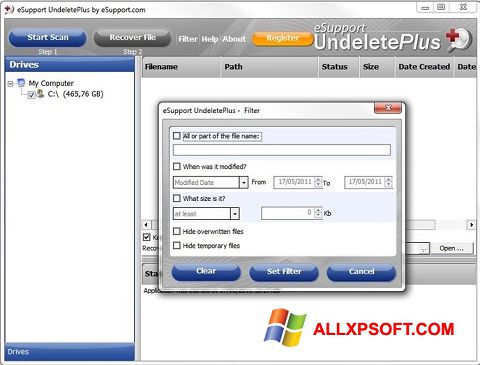 ภาพหน้าจอ Undelete Plus สำหรับ Windows XP