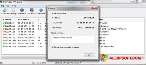ภาพหน้าจอ SoftPerfect WiFi Guard สำหรับ Windows XP