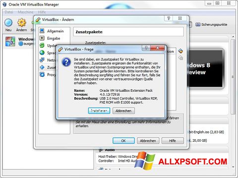 ภาพหน้าจอ Oracle VM VirtualBox Extension Pack สำหรับ Windows XP