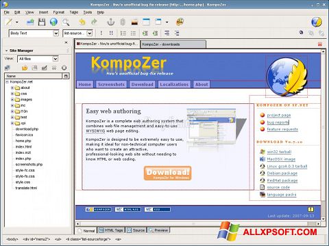ภาพหน้าจอ KompoZer สำหรับ Windows XP