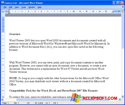 ภาพหน้าจอ Word Viewer สำหรับ Windows XP