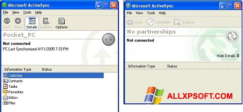ภาพหน้าจอ Microsoft ActiveSync สำหรับ Windows XP