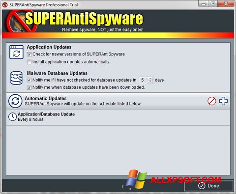 ภาพหน้าจอ SUPERAntiSpyware สำหรับ Windows XP