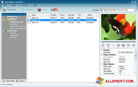 ภาพหน้าจอ Any Video Converter สำหรับ Windows XP