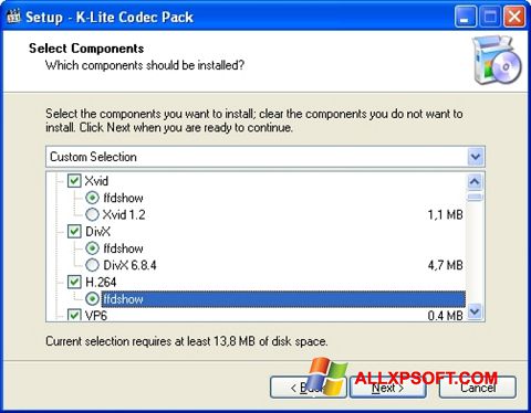 ภาพหน้าจอ K-Lite Codec Pack สำหรับ Windows XP