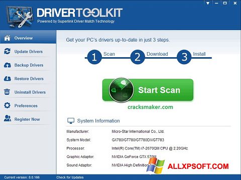 ภาพหน้าจอ Driver Toolkit สำหรับ Windows XP