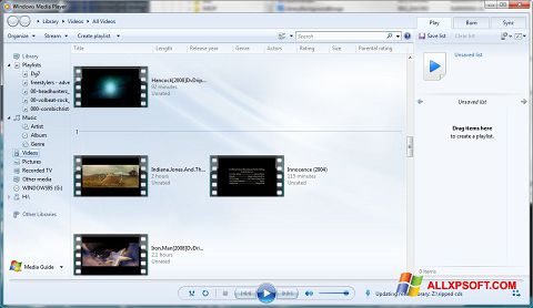 ภาพหน้าจอ Media Player สำหรับ Windows XP