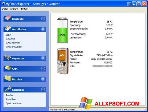 ภาพหน้าจอ MyPhoneExplorer สำหรับ Windows XP
