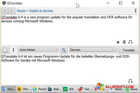 ภาพหน้าจอ QTranslate สำหรับ Windows XP