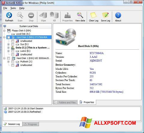 ภาพหน้าจอ Active KillDisk สำหรับ Windows XP