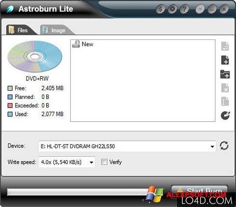 ภาพหน้าจอ Astroburn Lite สำหรับ Windows XP