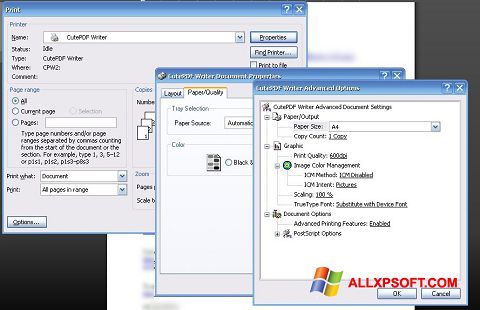 ภาพหน้าจอ CutePDF Writer สำหรับ Windows XP