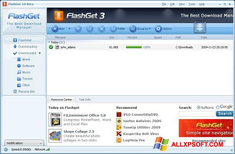 ภาพหน้าจอ FlashGet สำหรับ Windows XP
