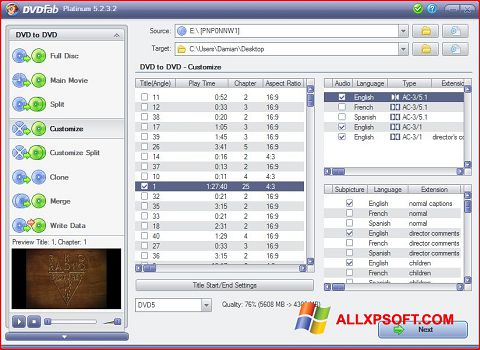 ภาพหน้าจอ DVDFab สำหรับ Windows XP