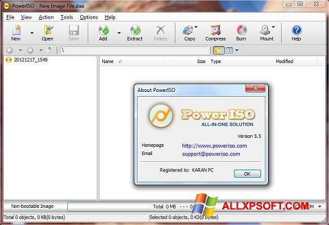 ภาพหน้าจอ PowerISO สำหรับ Windows XP