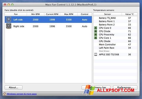 ภาพหน้าจอ Macs Fan Control สำหรับ Windows XP