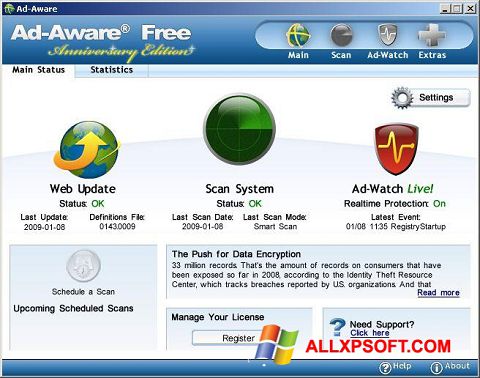 ภาพหน้าจอ Ad-Aware Free สำหรับ Windows XP