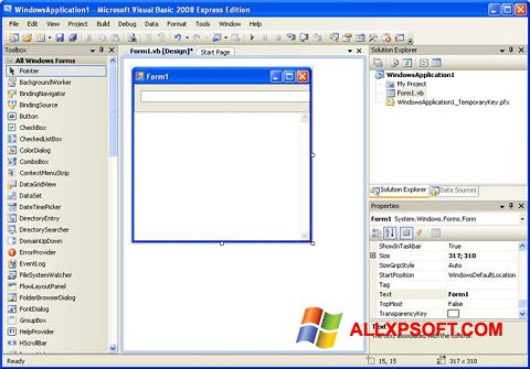 ภาพหน้าจอ Microsoft Visual Basic สำหรับ Windows XP