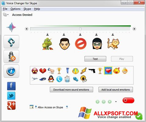 ภาพหน้าจอ Skype Voice Changer สำหรับ Windows XP