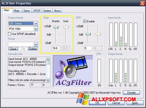ภาพหน้าจอ AC3Filter สำหรับ Windows XP