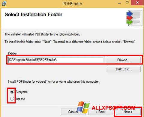 ภาพหน้าจอ PDFBinder สำหรับ Windows XP