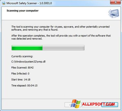 ภาพหน้าจอ Microsoft Safety Scanner สำหรับ Windows XP