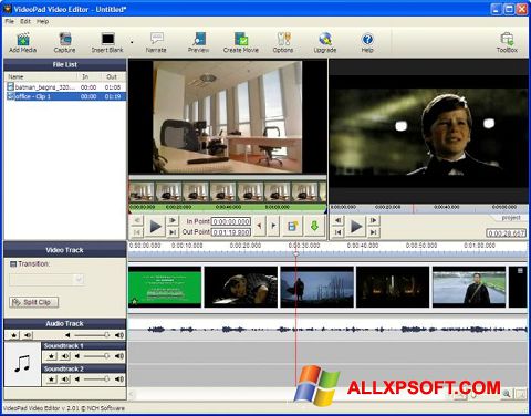 ภาพหน้าจอ VideoPad Video Editor สำหรับ Windows XP