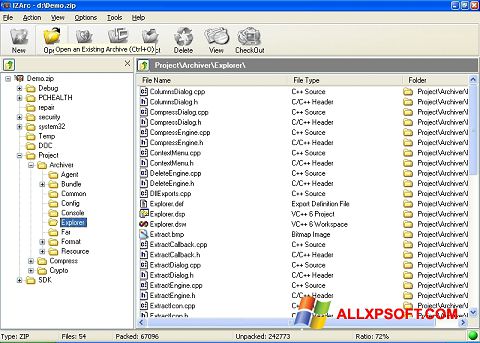 ภาพหน้าจอ IZArc สำหรับ Windows XP