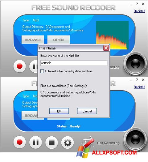 ภาพหน้าจอ Free Sound Recorder สำหรับ Windows XP