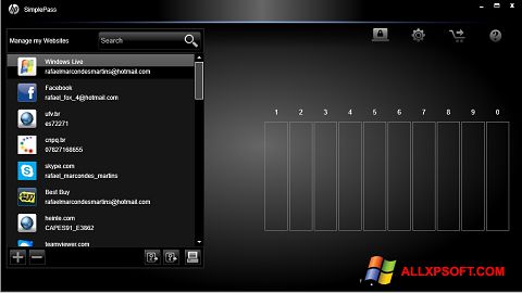 ภาพหน้าจอ HP SimplePass สำหรับ Windows XP