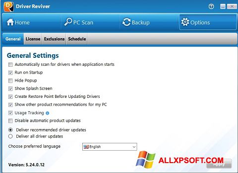 ภาพหน้าจอ Driver Reviver สำหรับ Windows XP