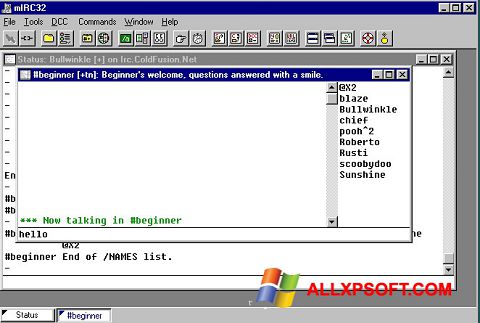 ภาพหน้าจอ mIRC สำหรับ Windows XP