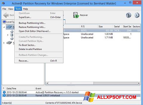 ภาพหน้าจอ Active Partition Recovery สำหรับ Windows XP