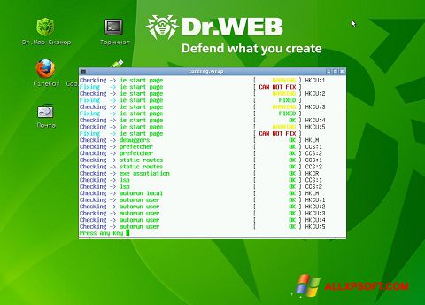 ภาพหน้าจอ Dr.Web LiveCD สำหรับ Windows XP