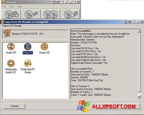 ภาพหน้าจอ CloneCD สำหรับ Windows XP