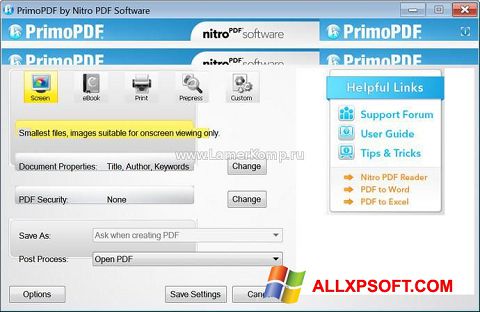 ภาพหน้าจอ PrimoPDF สำหรับ Windows XP