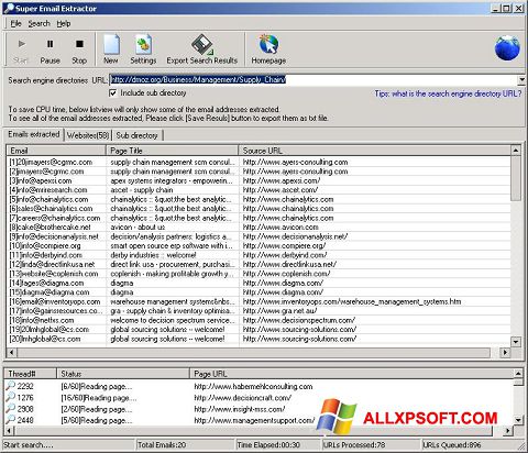 ภาพหน้าจอ eMail Extractor สำหรับ Windows XP