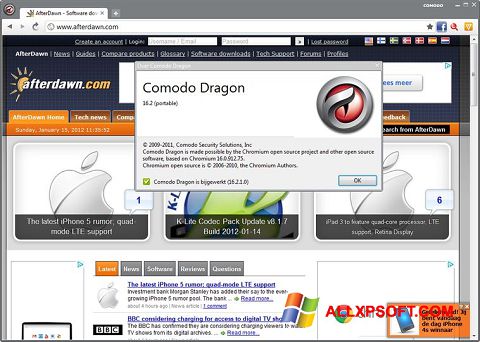 ภาพหน้าจอ Comodo Dragon สำหรับ Windows XP
