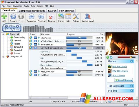 ภาพหน้าจอ Download Accelerator Plus สำหรับ Windows XP