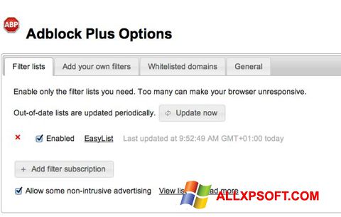ภาพหน้าจอ Adblock Plus สำหรับ Windows XP