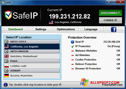 ภาพหน้าจอ SafeIP สำหรับ Windows XP