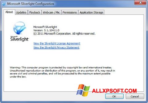 ภาพหน้าจอ Microsoft Silverlight สำหรับ Windows XP