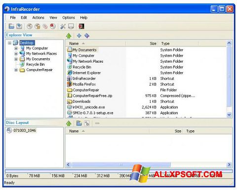 ภาพหน้าจอ InfraRecorder สำหรับ Windows XP